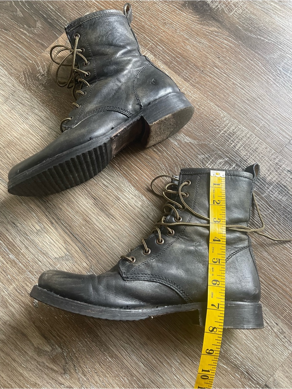 FRYE VERONICA METALLIC COMBAT BOOTS LACE UP LEATHER SHORT HEEL BLACK SILVER 9.5B